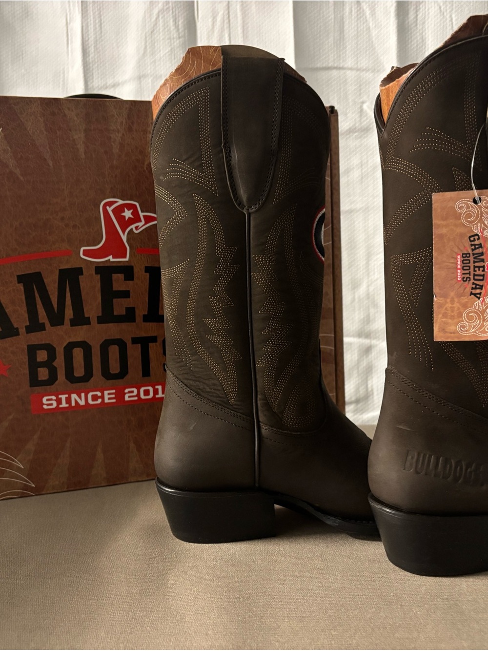Ameda Brown Leather Western Boots with Embroidered Stitching - Picture 5 of 13